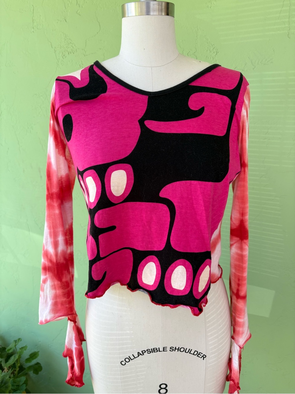 Custo abstact printed top with unusual wrist cuffs